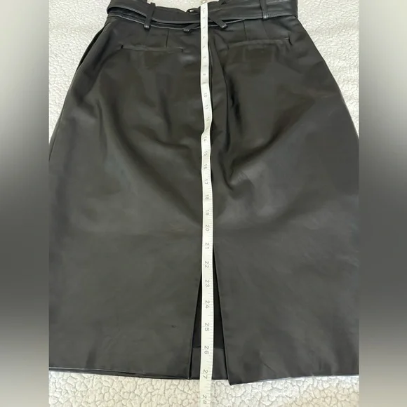 Creatures Of The Wind Runway Black Leather Belted Midi Skirt Size 8